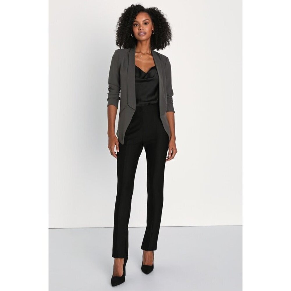 Lulus Miss Punctuality Charcoal Grey Lightweight Blazer - Size S
